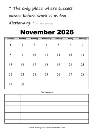november calendar 2026 printable