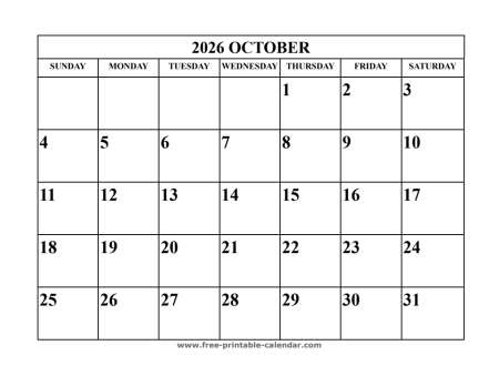 october 2026 calendar