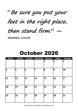 october calendar 2026