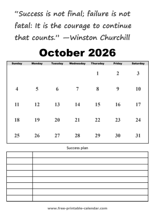 october calendar 2026 printable