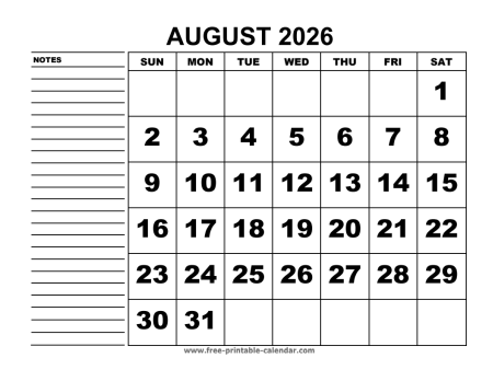 printable calendar august 2026