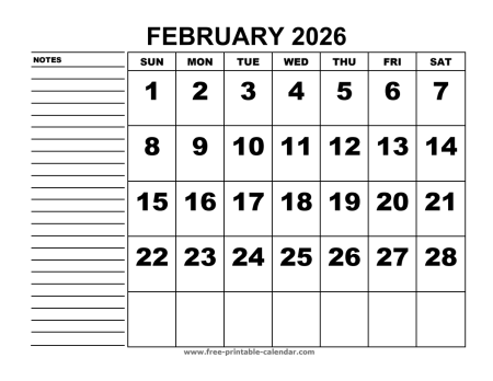 printable calendar february 2026