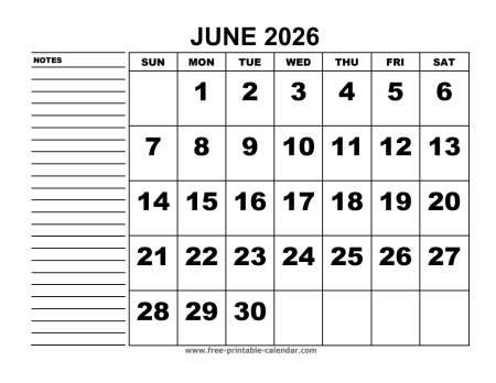 printable calendar june 2026