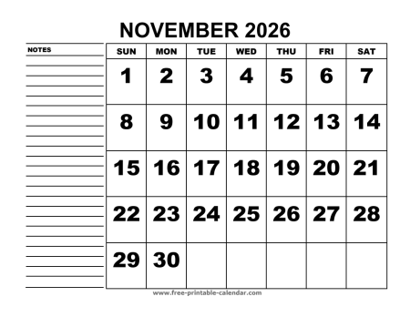 printable calendar november 2026