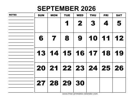 printable calendar september 2026