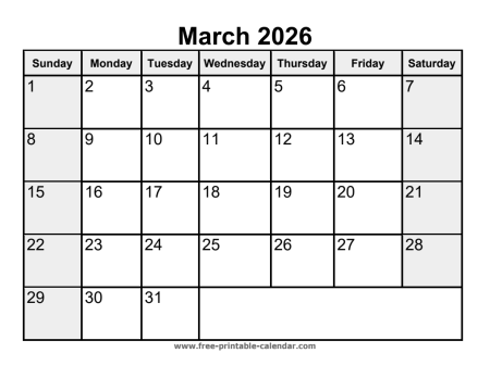printable march 2026 calendar