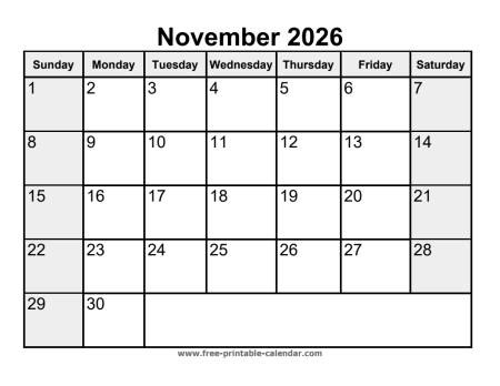 printable november 2026 calendar