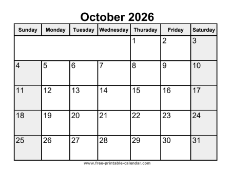 printable october 2026 calendar