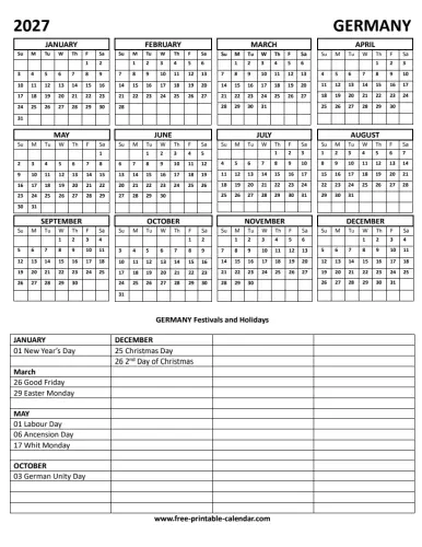 2027 Germany holiday calendar