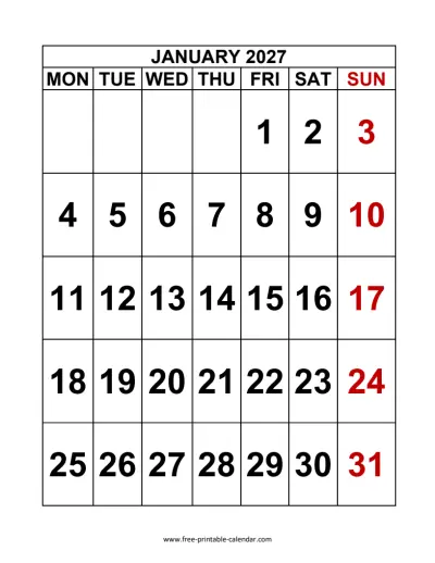 2027 large print calendar