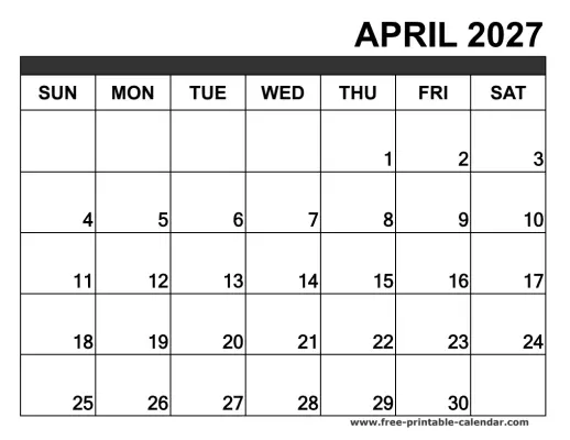 april 2027 blank calendar