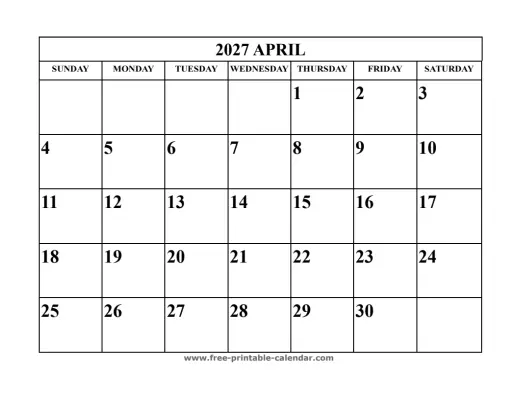 april 2027 landscape calendar