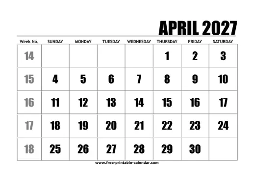 large print april 2027 calendar