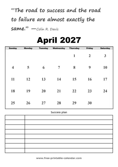 april 2027 calendar with quotes