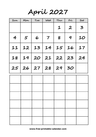 cute april 2027 calendar