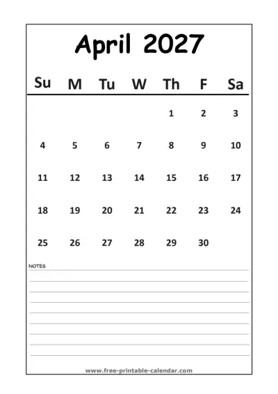 minimalist april 2027 calendar