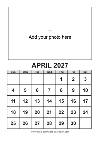 april 2027 photo calendar