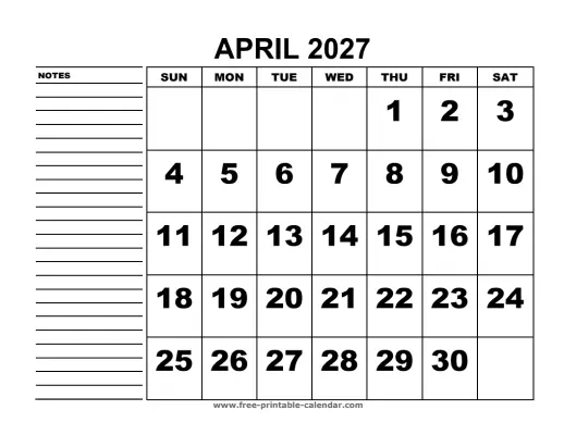 april 2027 planner calendar