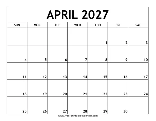 april 2027 printable calendar