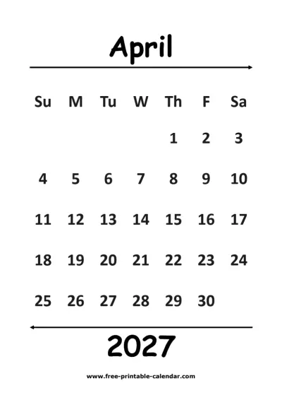 simple april 2027 calendar