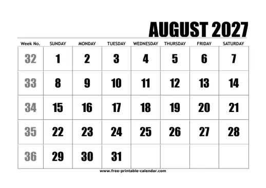 large print august 2027 calendar