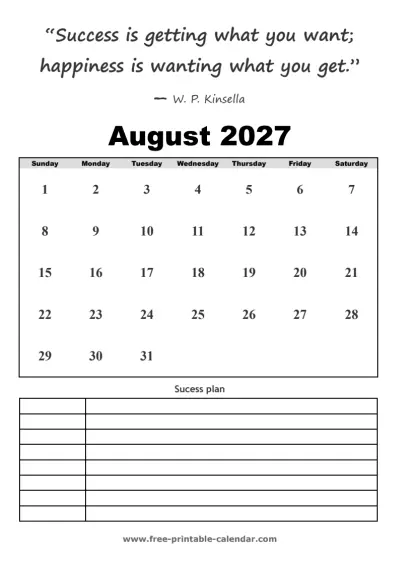 august 2027 calendar with quotes