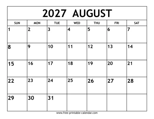 august 2027 calendar