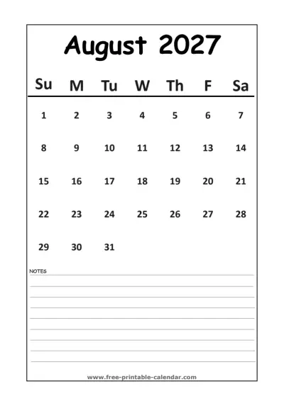 minimalist august 2027 calendar