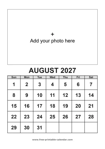 august 2027 photo calendar