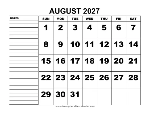 august 2027 planner calendar