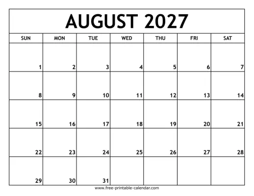 august 2027 printable calendar
