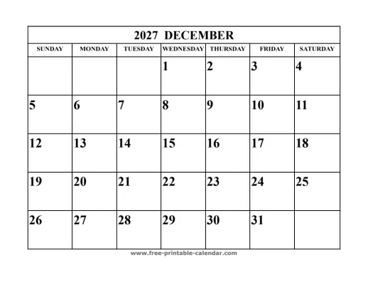 december 2027 landscape calendar