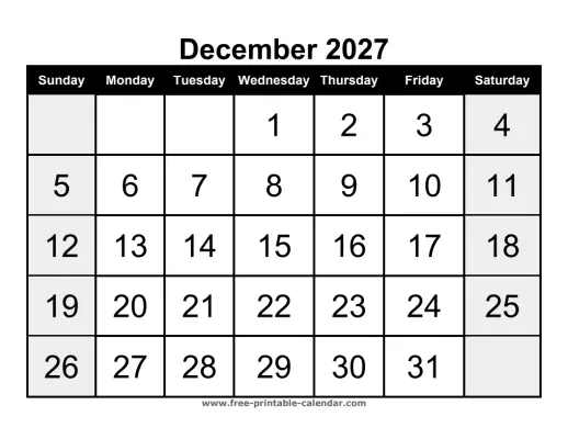 december 2027 portrait calendar