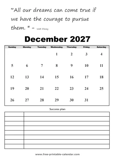 december 2027 calendar with quotes