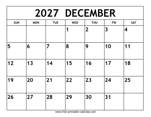 december 2027 calendar