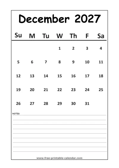 minimalist december 2027 calendar