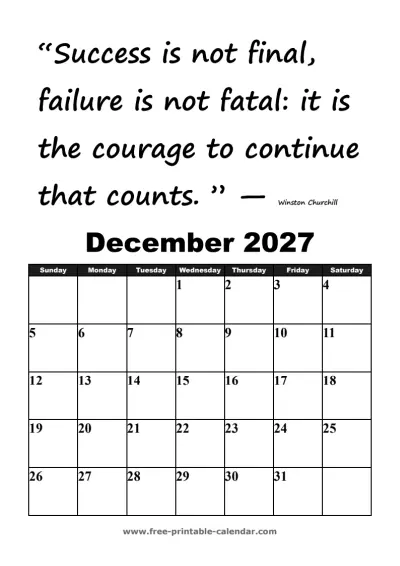 motivational december 2027 calendar