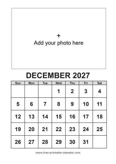 december 2027 photo calendar