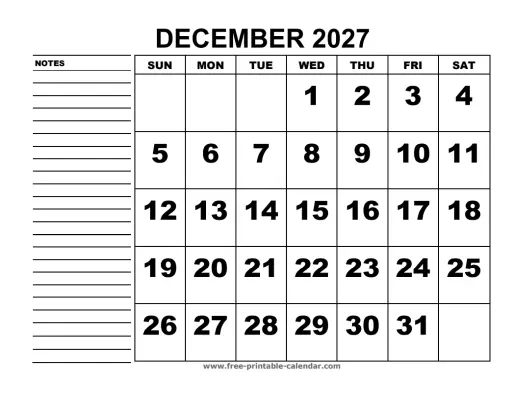 december 2027 planner calendar