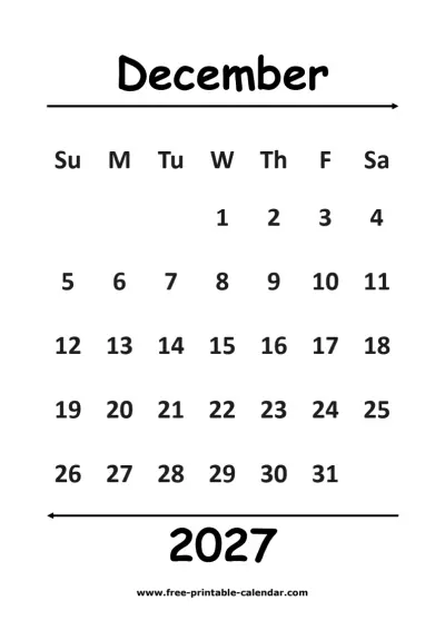 simple december 2027 calendar