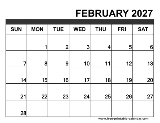 february 2027 blank calendar