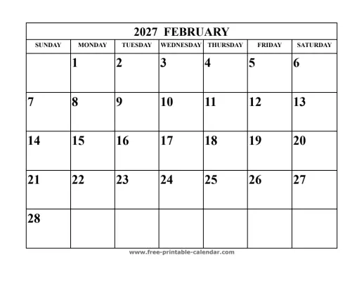 february 2027 landscape calendar