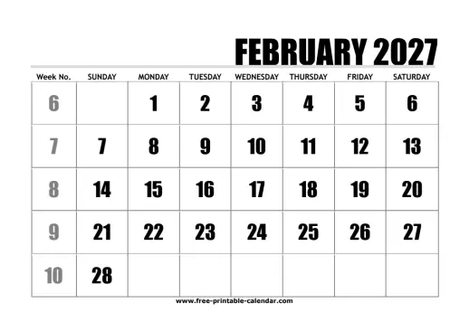 large print february 2027 calendar