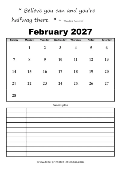 february 2027 calendar with quotes