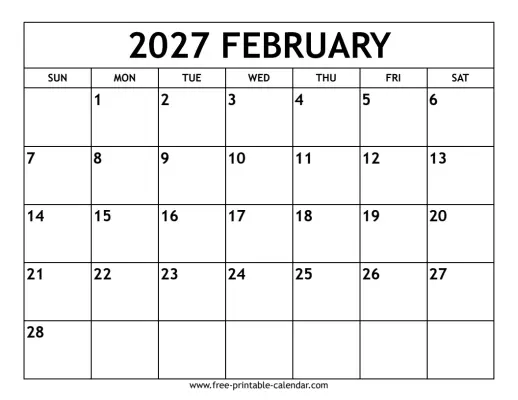 february 2027 calendar