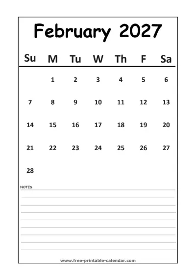minimalist february 2027 calendar