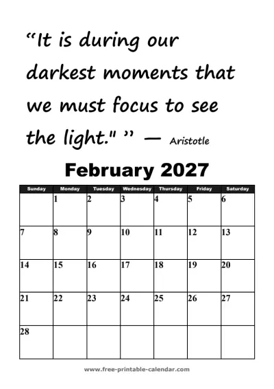 motivational february 2027 calendar