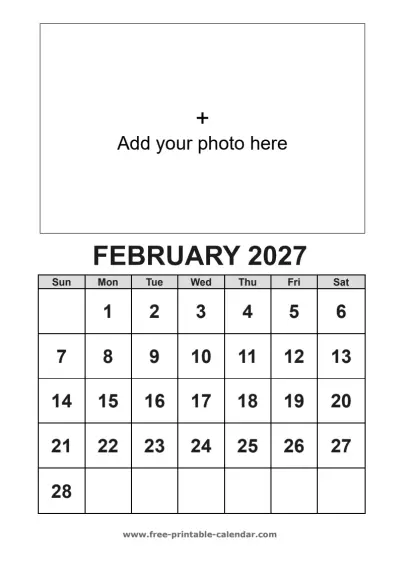 february 2027 photo calendar