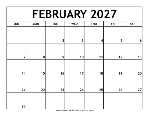 february 2027 printable calendar