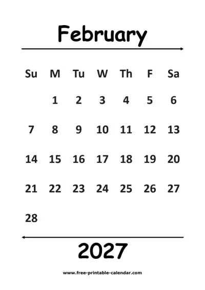 simple february 2027 calendar